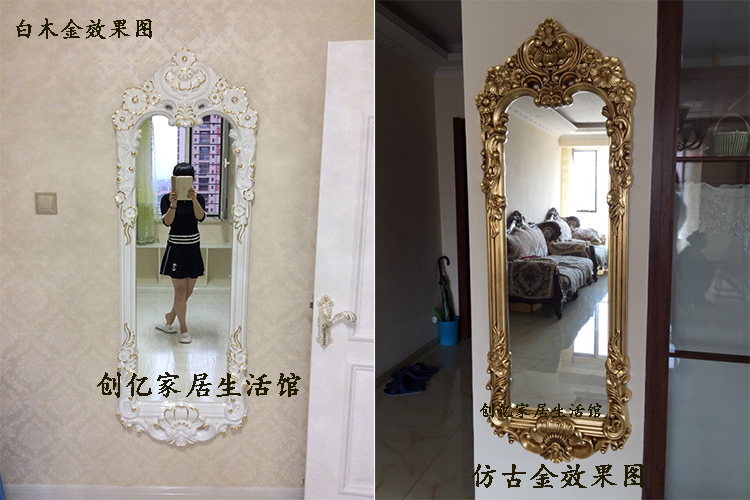 Gương sang trọng châu Âu sàn gương toàn thân phù hợp gương thời trang sang trọng treo tường gương châu Âu gương retro cắt tóc gương - Gương gương giả cổ