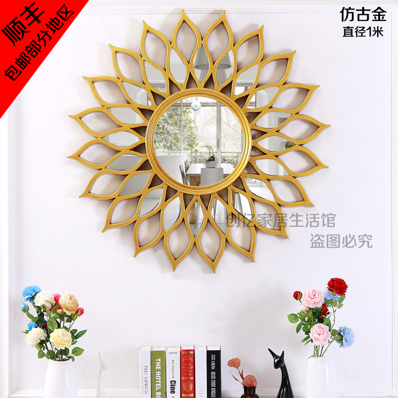 European antique round fireplace mirror living room porch sun decoration mirror wall hanging mirror sofa background wall creative mirror