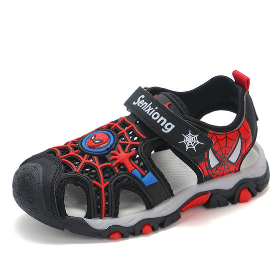 Spider-Man boys' toe-toe sandals 2024 new summer soft-soled anti-slip beach shoes for middle-aged and older boys