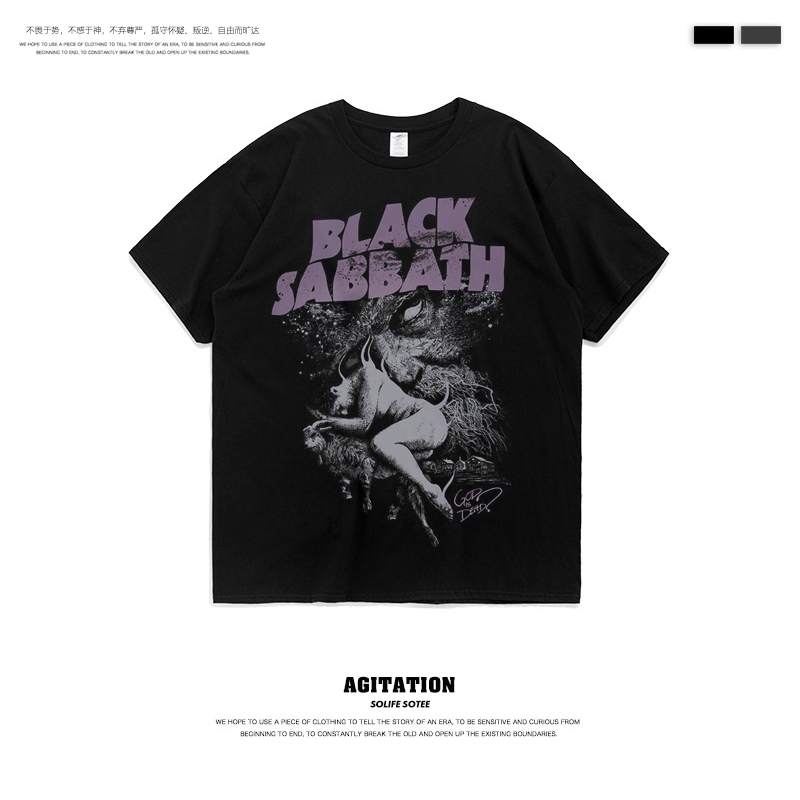 Rock Band Black Sabbath Theme Printed Short-Sleeved European and American Trendy T-Shirt Pure Cotton for Men