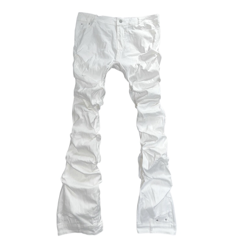 「Mitopub」“ White Paper Pegasus” Handmade Pure White Origami Slim-Fit Low-Waisted Extra-Long Bootcut Jeans