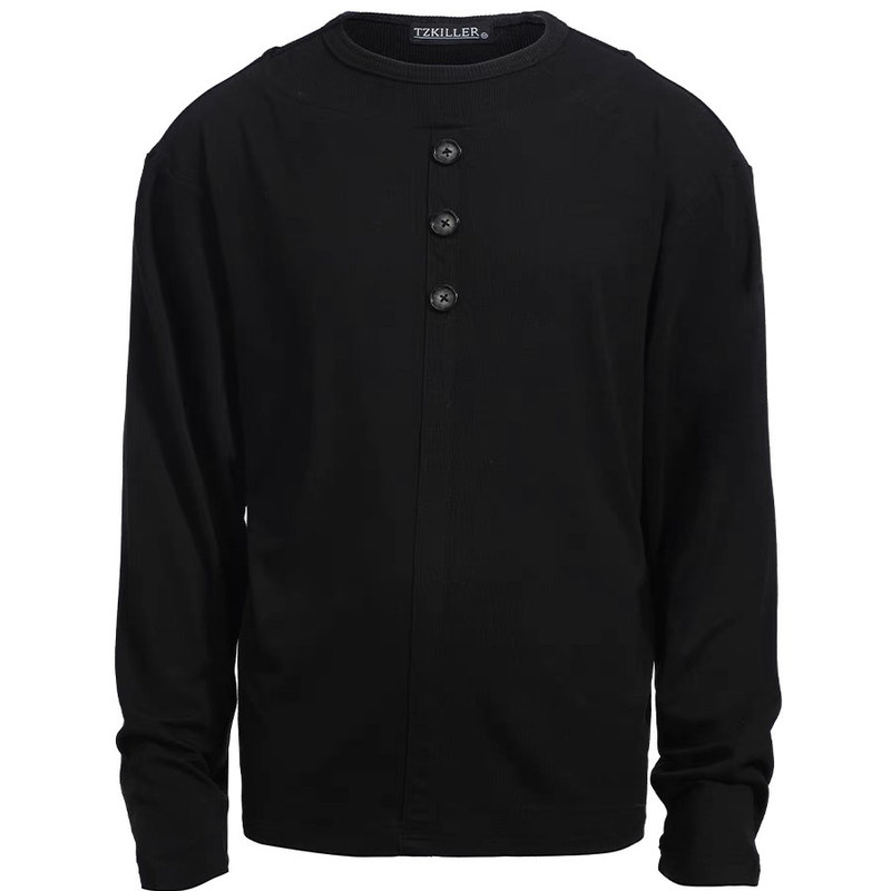 「Mitopub」Tiered Collar Layered Collar Buttoned Henley Collar Long-Sleeve/Draped Base Layer Top