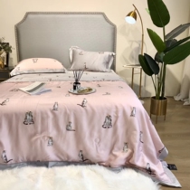 Light luxury Leopard summer silky nude sleep blue fine Tence summer cool quilt cat printing four-piece thin air conditioning quilt