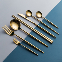 ins Portuguese West cutlery 304 stainless steel European style home steak sweet knife fork spoon French style gold three sets