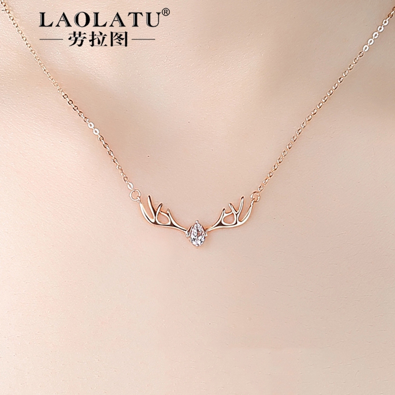 Light Extravagant Jewelry 18K Color Gold One Deer With You Necklace Women Lock Bones Chain Ins Lukewarm Breeze Small Crowd Design Brief Fashion