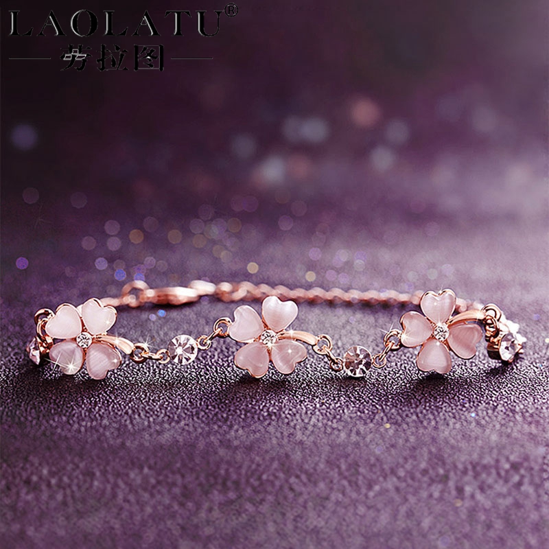 Laura figure crystal couple boudoir honey four-leaf clover bracelet silver female sterling silver 925 girls light luxury ins niche design