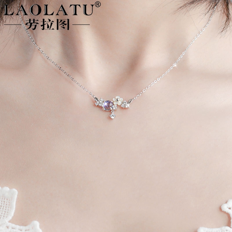 Laura Flower necklace pure silver locks light luxury high - level sentiment 2023 new Xiabai gift to girlfriend