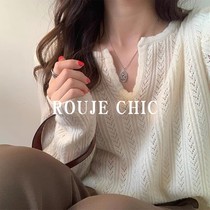 French Rouje Chic French half-open collar hollow sweater lazy style loose inner blouse autumn and winter women