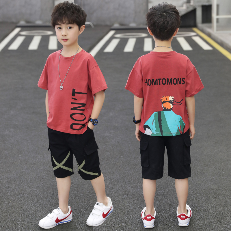Boys Summer Package 2022 new childhood pure cotton pie short sleeves two pieces of handsome and fashionable boy