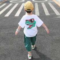 Boy short sleeve suit 2022 summer dress new Korean version Childrens pure cotton foreign air trendy casual two sets