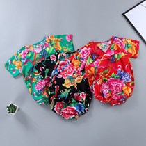 Net red ha clothes rural soil tide Baby Baby Baby northeast big flower baby clothes summer childrens summer clothes Net red cool suit