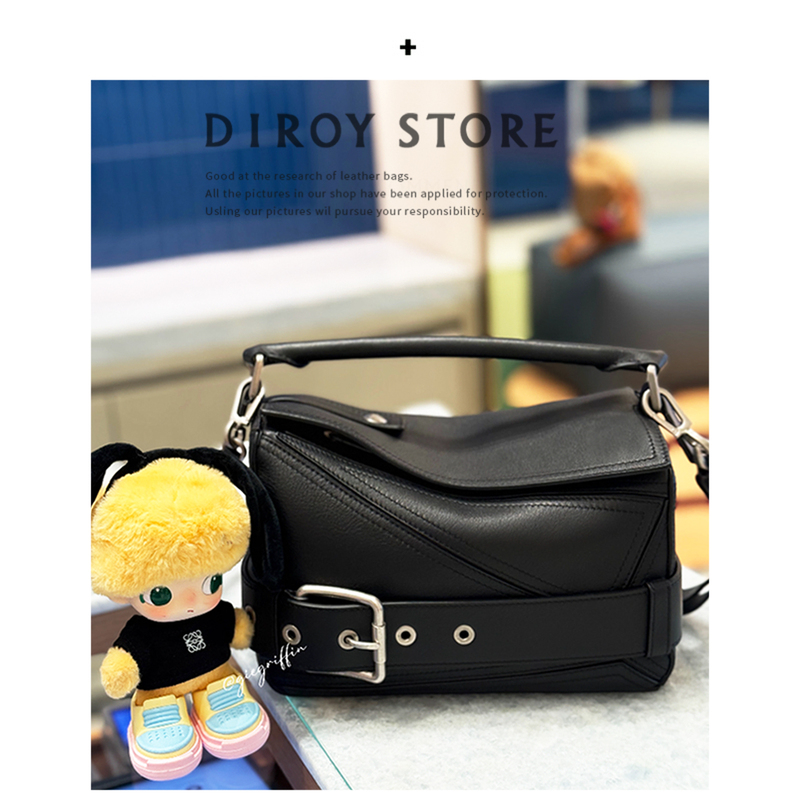 Genuine Leather High-End Pillow Bag for Women 2026 New Fashion Geometric Patchwork Biker Bag Single Shoulder Crossbody Handbag
