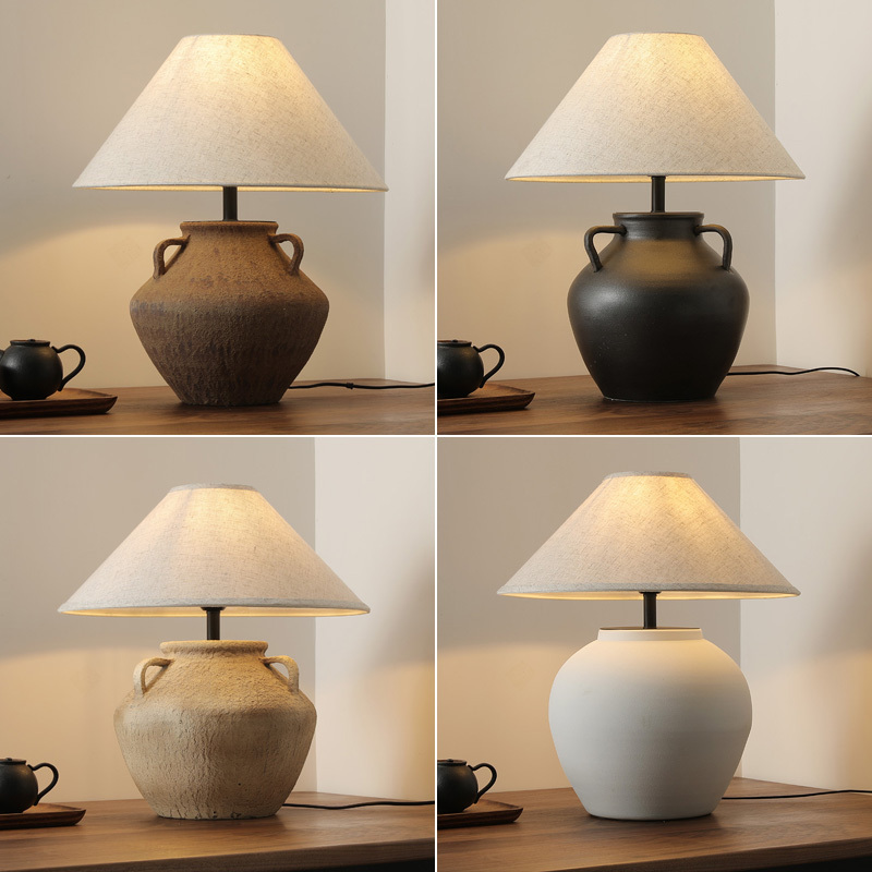 Wabi-Sabi Style Clay Pot Table Lamp, Retro, Simple, High-End, Japanese Zen Style, Hotel Living Room, Bedroom Atmosphere Lamp