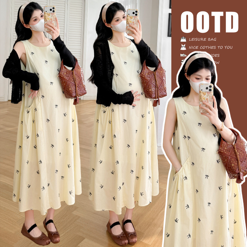 Maternity Wear Summer Wear 2026 New Fashion Loose Bow Embroidered Dress Sun Protection Black Cardigan Suit for Women