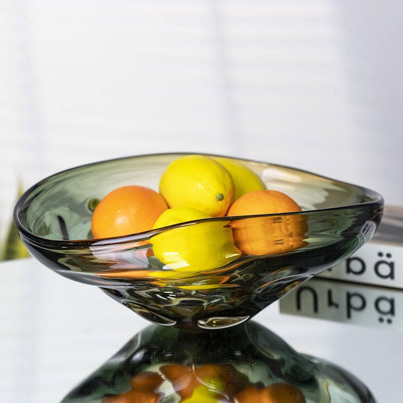 Bai Fan Light Luxury High-End Glass Fruit Plate for Living Room Home Storage Art Dining Table Crystal Glass Fruit Plate Snack Plate