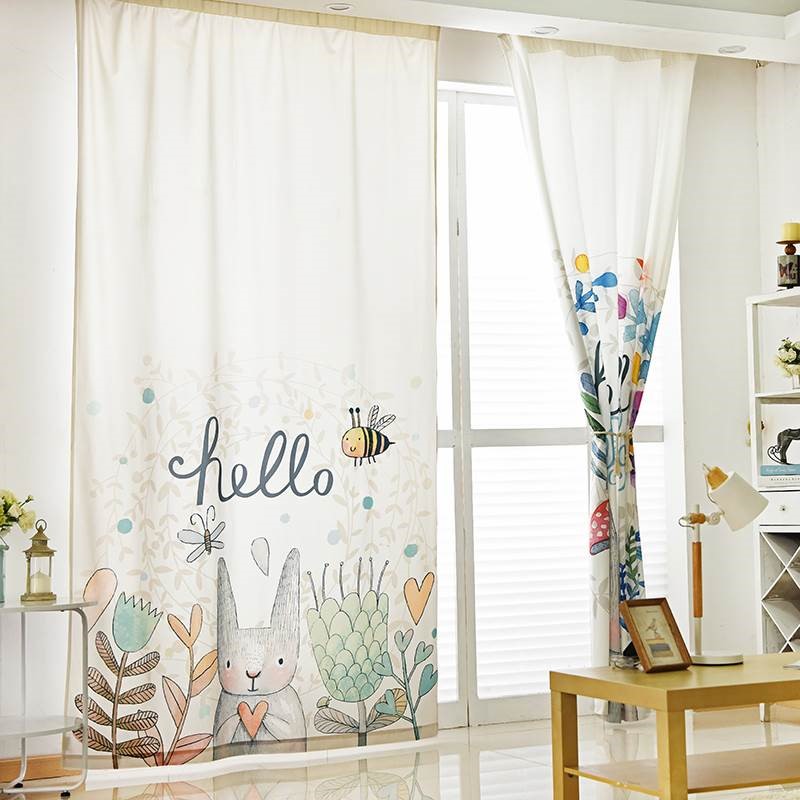 Phiên bản tiếng Hàn của phim hoạt hình rèm thỏ đã hoàn thành phòng khách phòng ngủ bé trai và bé gái phòng bay rèm cửa sổ rèm vải ga giường có viền
