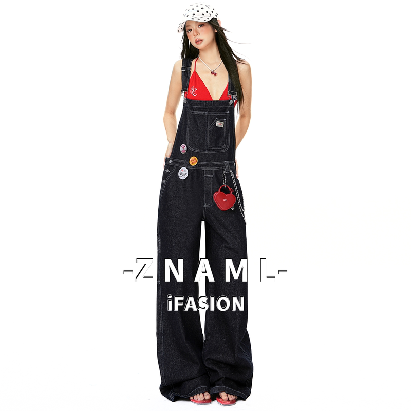 Retro Denim Blue Denim Overalls for Women 2026 Spring New High-Waisted Loose and Slimming Wide-Leg Jumpsuit