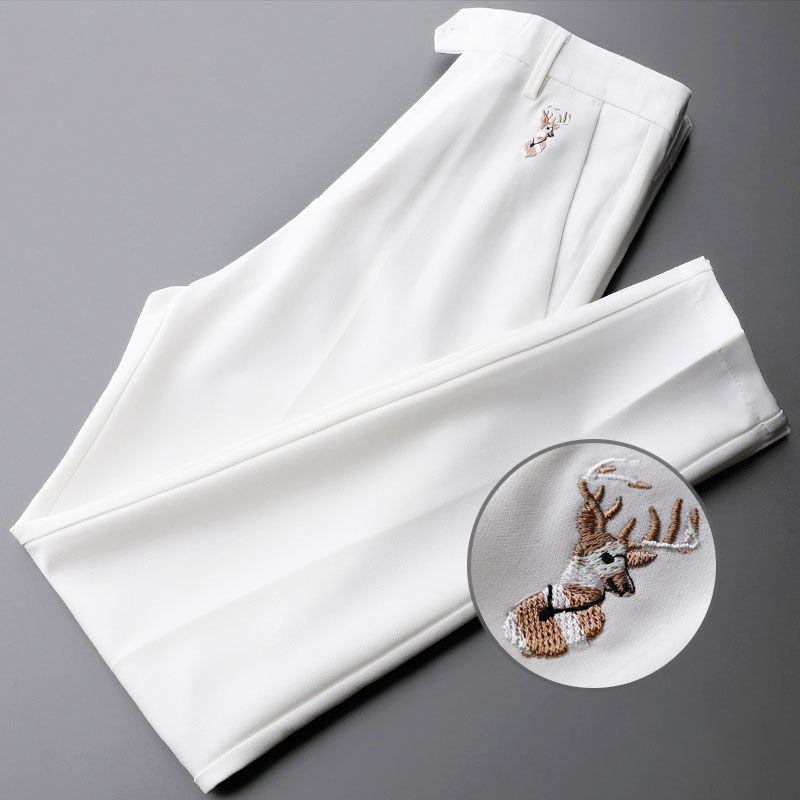 Rich bird summer business casual pants men's cigarette pipe pants slim stretch white Korean version straight men's trousers thin