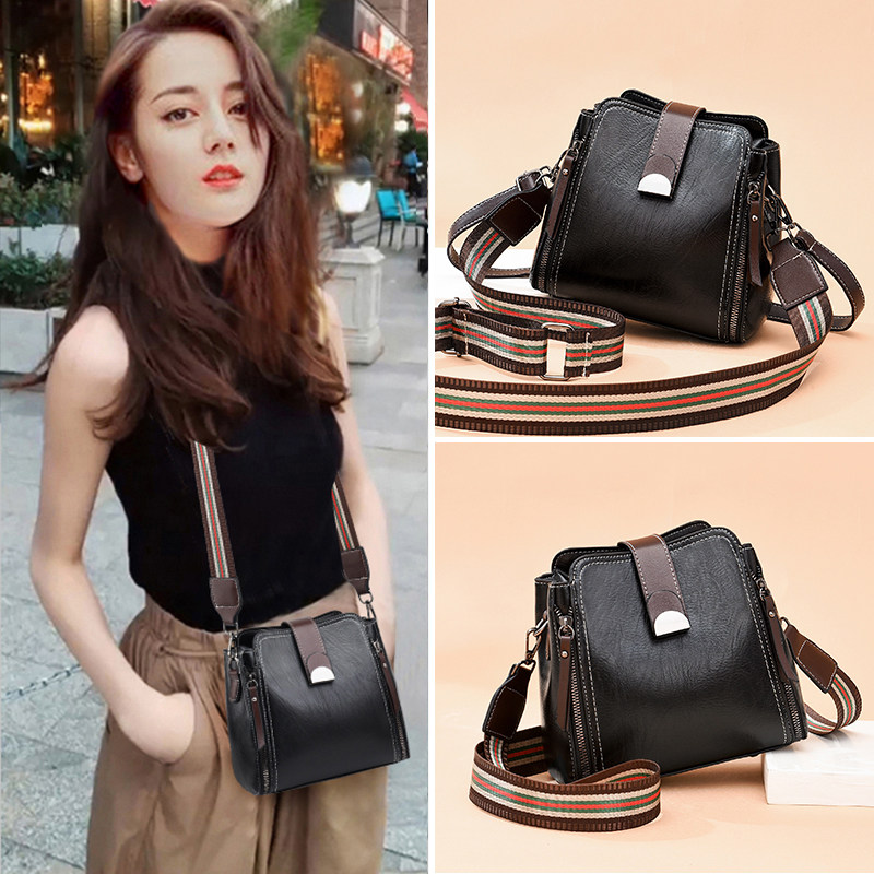 European station leather small bag women's 2021 new small square bag Joker bucket bag women's mini shoulder messenger bag