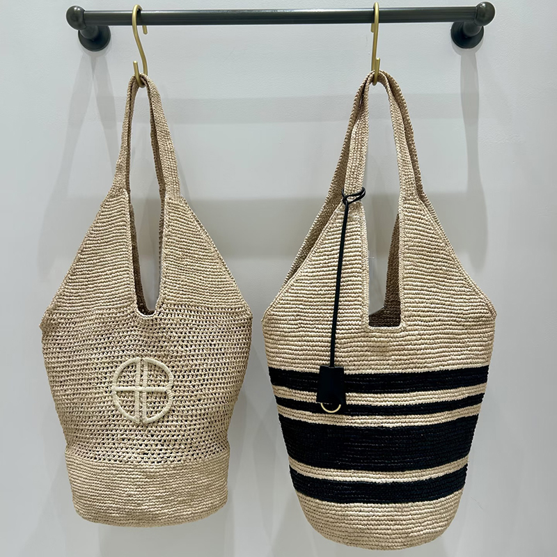 Trendy Straw Bucket Bag, Color-Blocked Shoulder Bag, Woven Tote Bag, Large-Capacity Handbag, Vacation Style Women's Bag