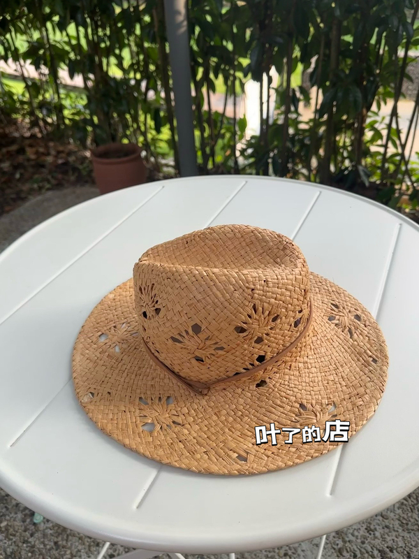 [Designed] Raffia Kidsren's Curled Straw Hat with Straps, Outdoor Cut Out Sun Protection Beach Straw Hat