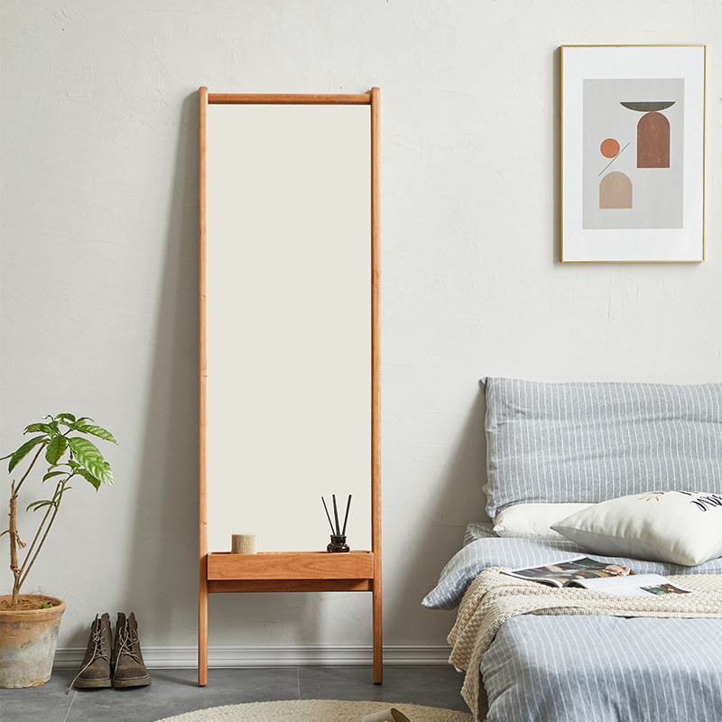 Nordic Day-style solid wood frame with explosion-proof full-body mirror black walnuts art full body removable wall-mounted full body mirror