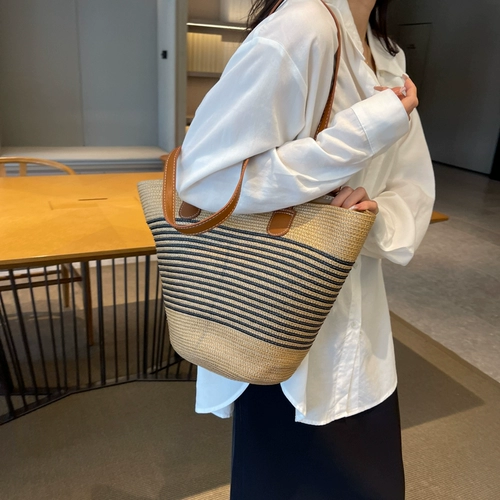 Вместительная и большая сумка через плечо, модная соломенная сумка на одно плечо для отдыха, Южная Корея