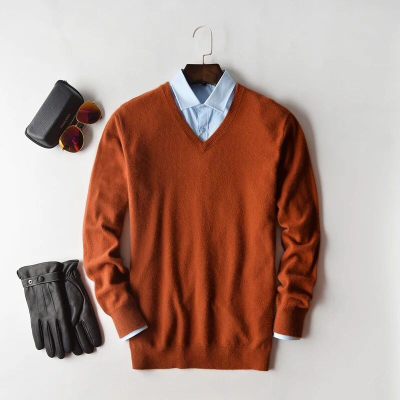 Mùa xuân mới cashmere áo len nam v-cổ áo thun cơ sở màu rắn kích thước lớn áo len cổ tròn áo len áo len