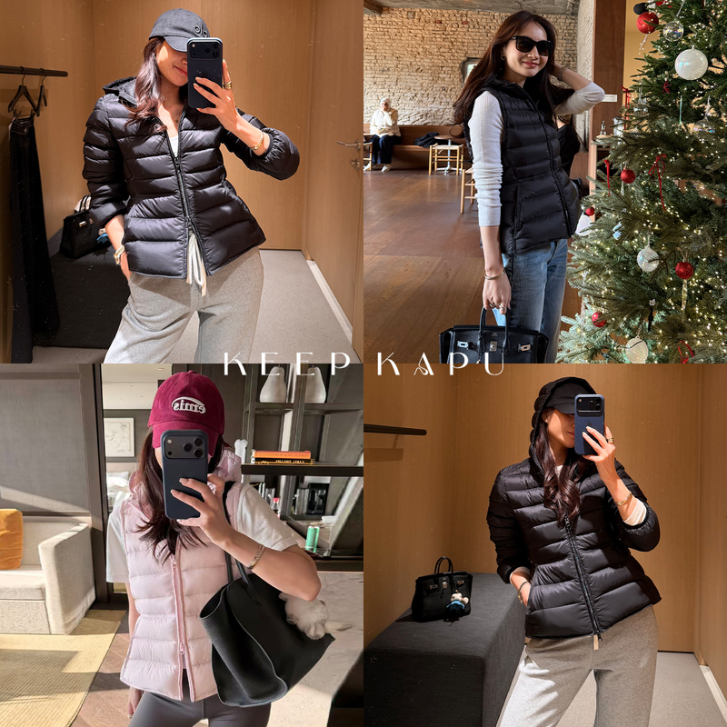 Reliable Keep Kapu 90 White Goose down Lightweight and Warm Black Hooded Sleeveless Vest Ribbed down Jacket for Women Winter