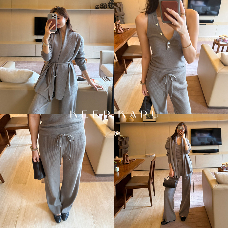 【High-End Cozy】100% Wool Loose and Lazy Style Lace-Up Knit Suit for Women in Winter