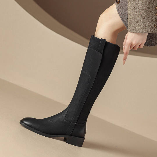 Tatalory Women's Shoes Brown Retro Over-The-Knee Slimming Long Boots Women's Boots Autumn and Winter Long Knight Boots Genuine Leather