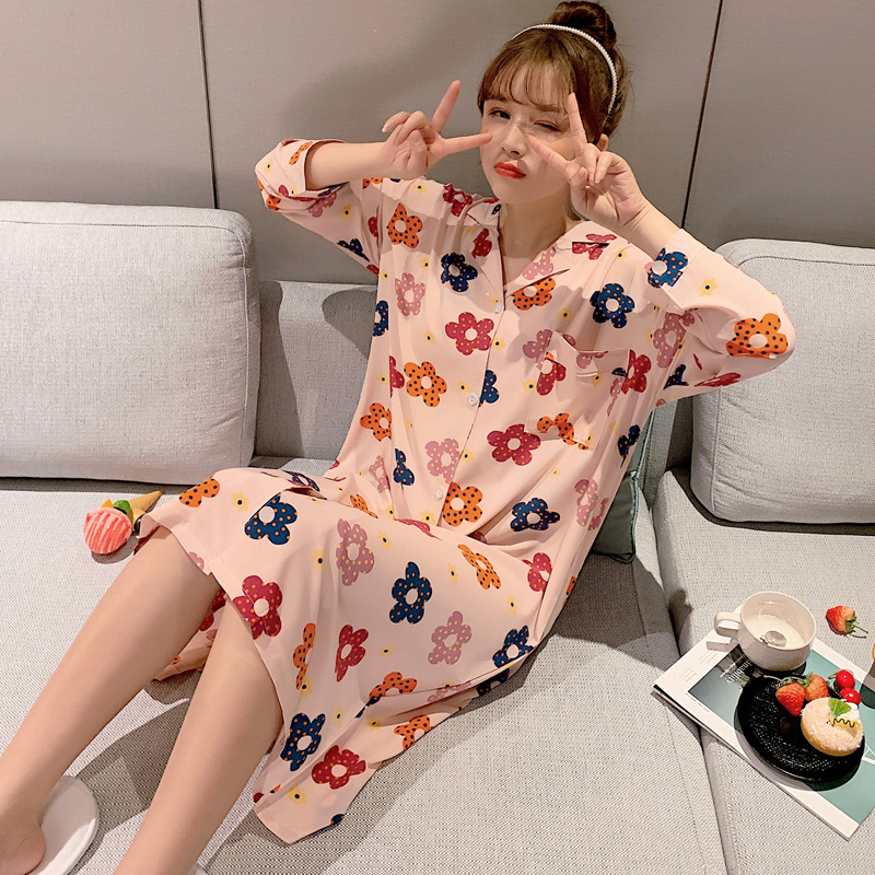 Pyjama phụ nữ mùa xuân và mùa thu dài tay cartoon michele lụa chuột băng áo cardigan mỏng quần áo nhà lỏng lẻo đồ ngủ mùa hè.