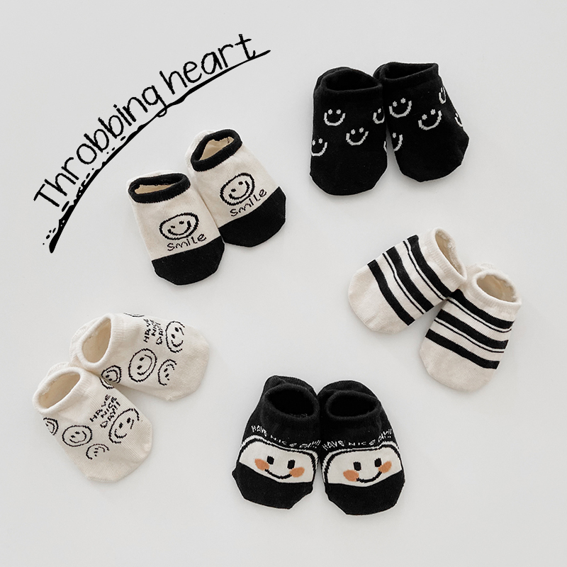 Children's Socks, Summer Thin Style, Pure Cotton, Boys' Invisible Short Socks, All-Cotton Cartoon Girls' Boat Socks, Kids' Baby Socks