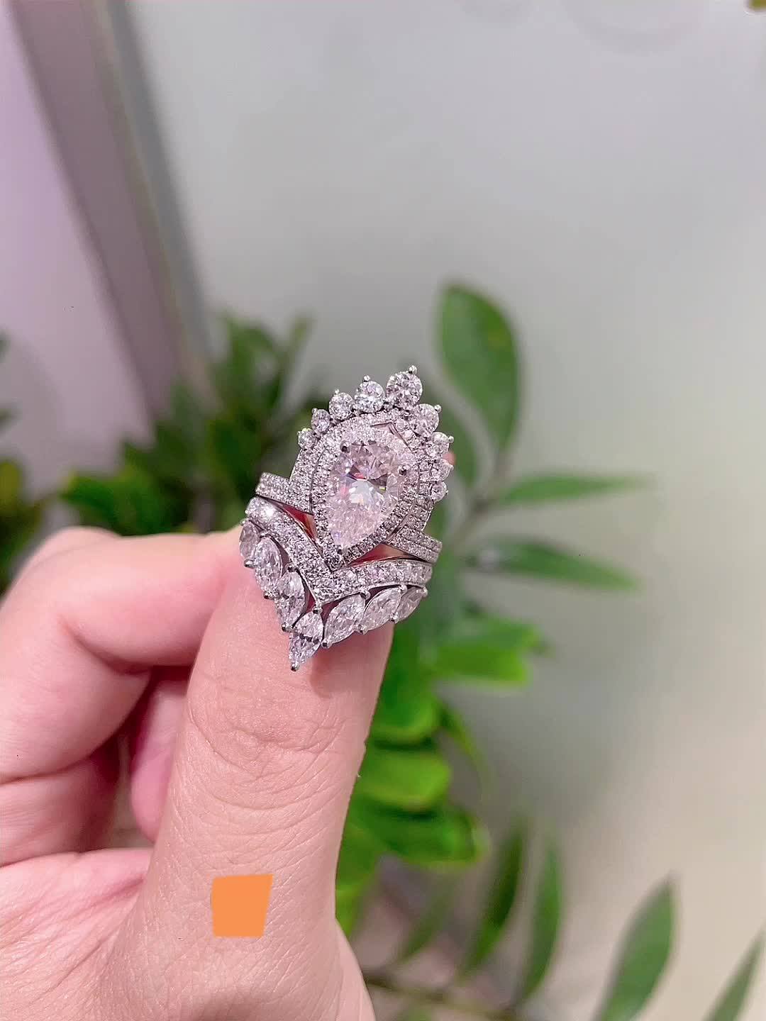 Luxus Moissanite Ring Set 925 Silver Engagement Jewelry