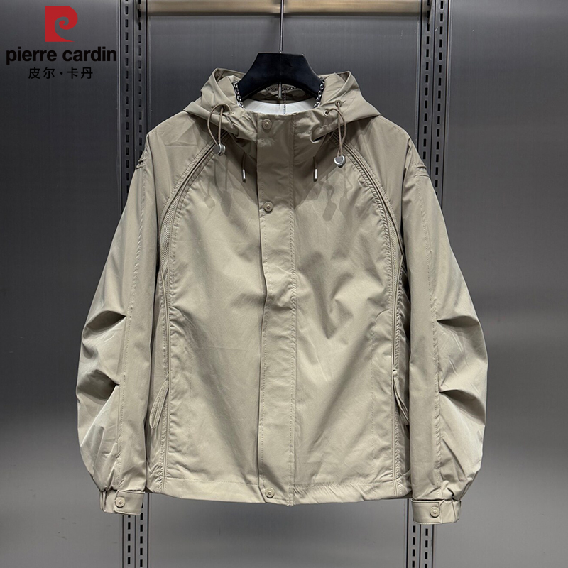 Pierre Cardin Jacket 2026 Spring and Autumn American Casual Workwear Hooded Jacket Men's Stylish High-End Windbreaker