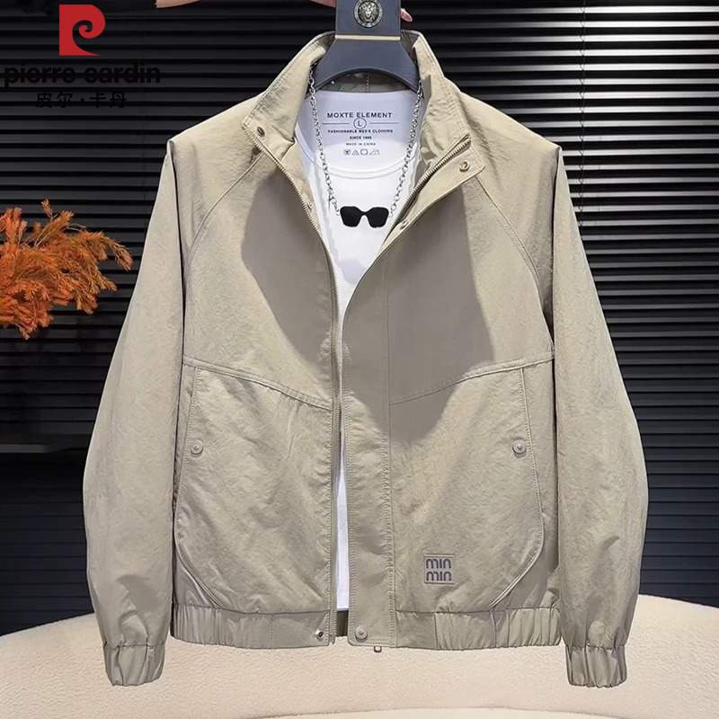 Pierre Cardin 2026 Men's Solid Color Stand-Up Collar Jacket, New Spring and Autumn Fashion Versatile Casual Workwear Top
