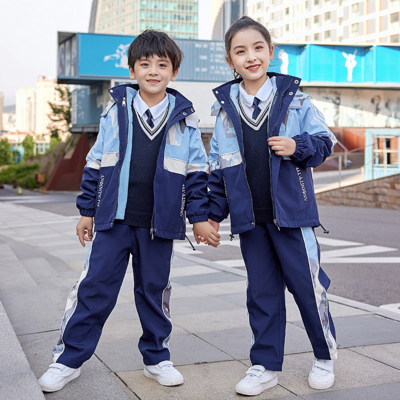 Kindergarten Garden clothes primary and middle school students'school uniforms for boys' girls windproof three-in-one thickened submachine clothes three-three sets