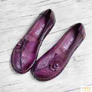 新款真皮女单鞋民族风中跟软底皮鞋中老年妈妈