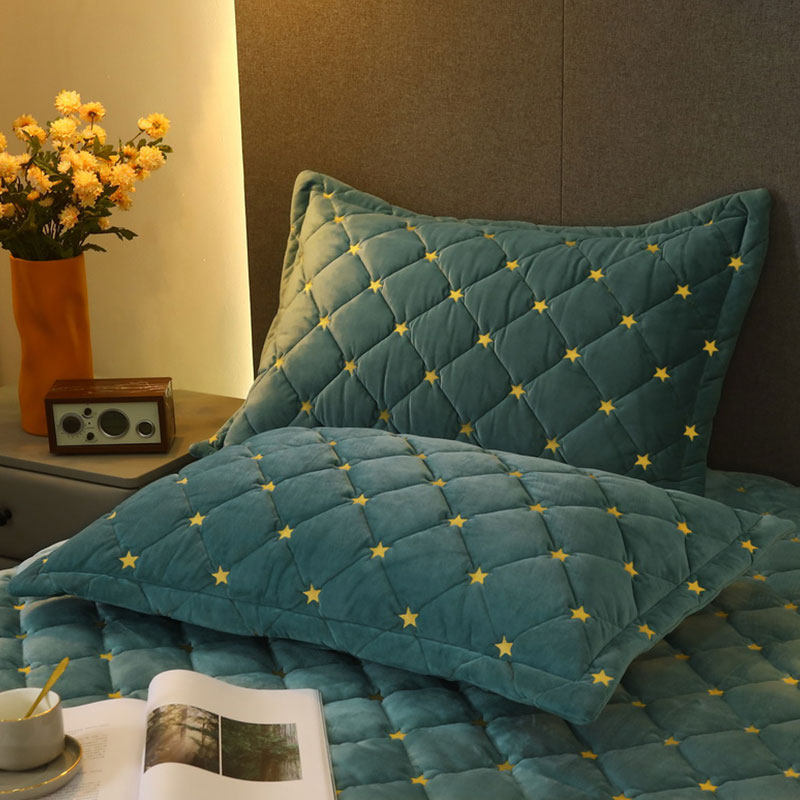 Crystal suede embroidered coral suede pillowcase pair with thickened warm crystal suede milk suede pillow core set single double