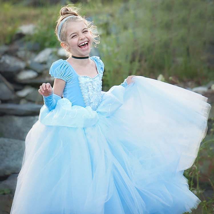 The Halloween girl Cinderella Princess Dini Children's Ice and Snow Canopy Dress for Birthday Dress Dress