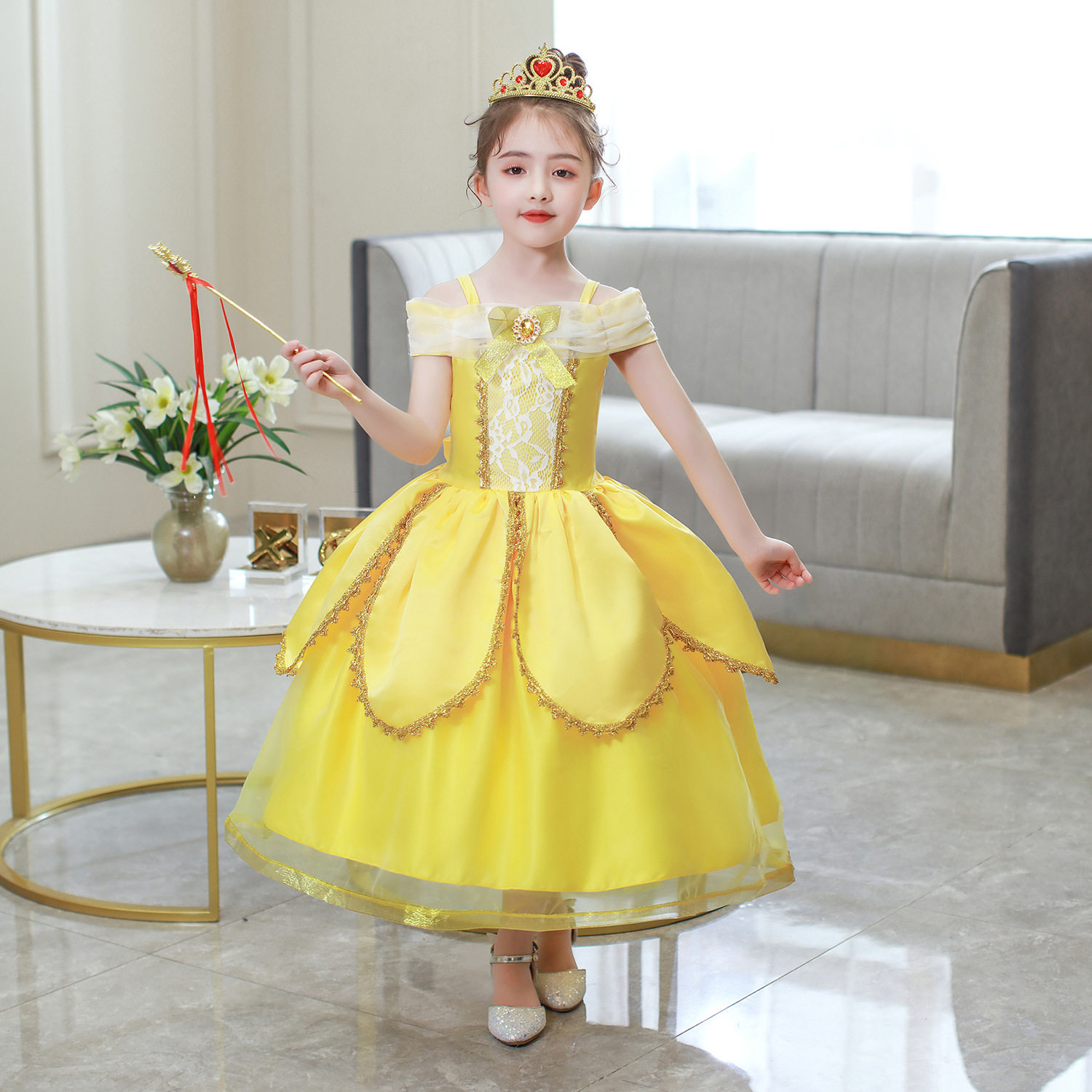 Princess Belle is even in a dress girl's prom dress for children, Pompongbelcos birthday gown