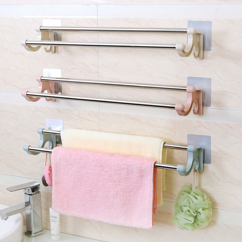 Free Punching towel rack toilet bath towel rack washroom Bathroom Hanger Bathroom rack Single-pole towel rod Toilet Disposal-Taobao