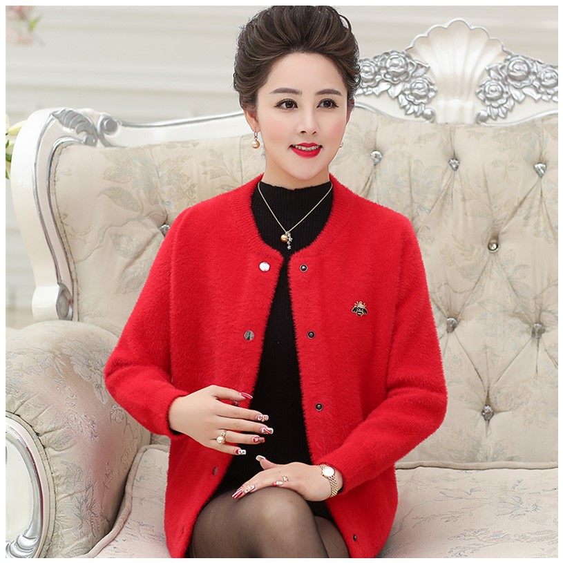 Mother's autumn and winter thickened short mink fluff cardigan middle and old women's mink coat women's cashmere coat