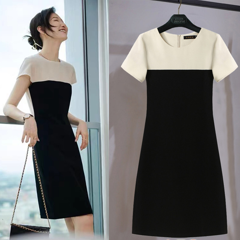 2026 Summer New Fashion Acetate Elegant Slimming Mid-Length Round Neck Short Sleeve Flowy Goddess Style Tummy-Covering Dress