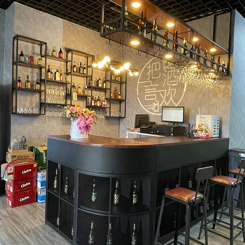 Water bar table wrought iron bar table retro bar table American style clear bar table industrial wind solid wood tavern cash register