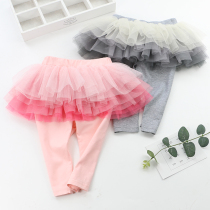 Girl Pants Summer Dress Pants New Pure Cotton Casual Pants Gradient Color Mesh Yarn Seven-Pants Children Baby Hit Bottom Pants