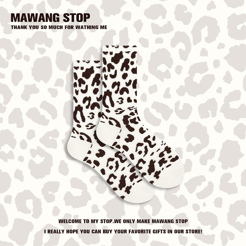 【Mawang】White Leopard Print·Autumn and Winter Trendy Socks Korean Style Fashion Long Socks Retro Stylish Unisex Mid-Calf Socks 【Mawang】White Leopard Print·Autumn and Winter Trendy Socks Korean Style Fashion Long Socks Retro Stylish Unisex Mid-Calf Socks