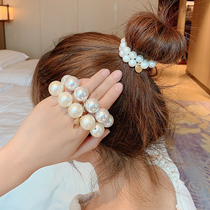 Korean pearl hair rope ins Net red leather case female head rope forest hair accessories leather band female head simple sweet headdress