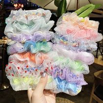 Rainbow large intestine Hairband Korea tie hair belt double layer net red ins fat intestinal ring simple head rope girl headdress