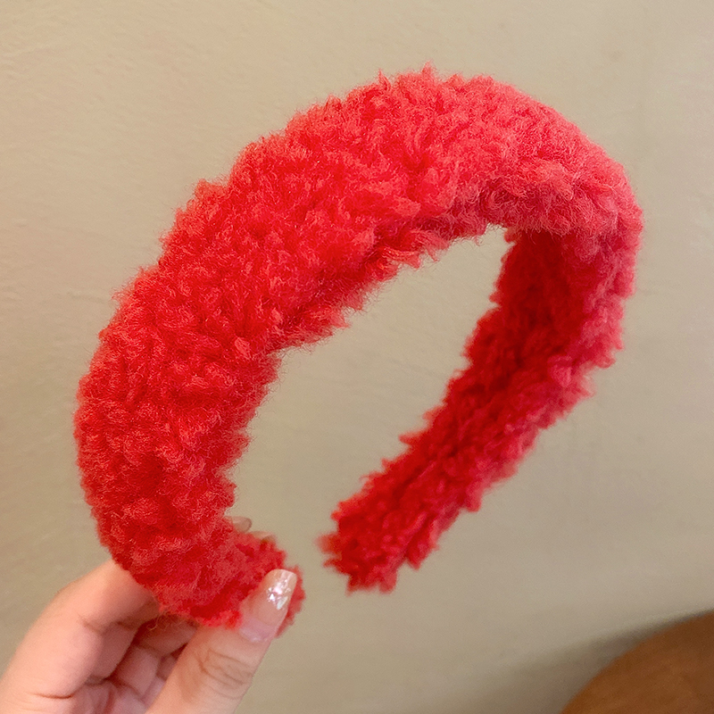 images 4:Lamb hair high cranial hair hoop female insin rome shampoo face hoop autumn winter red hair cube hair cube hair band headdress